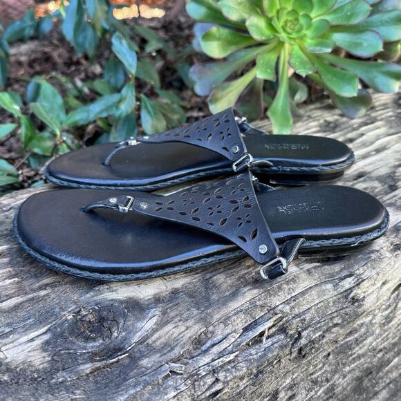 MICHAEL Michael Kors Darci Flat Sandals Black Leather Size 6 M - Picture 3 of 9